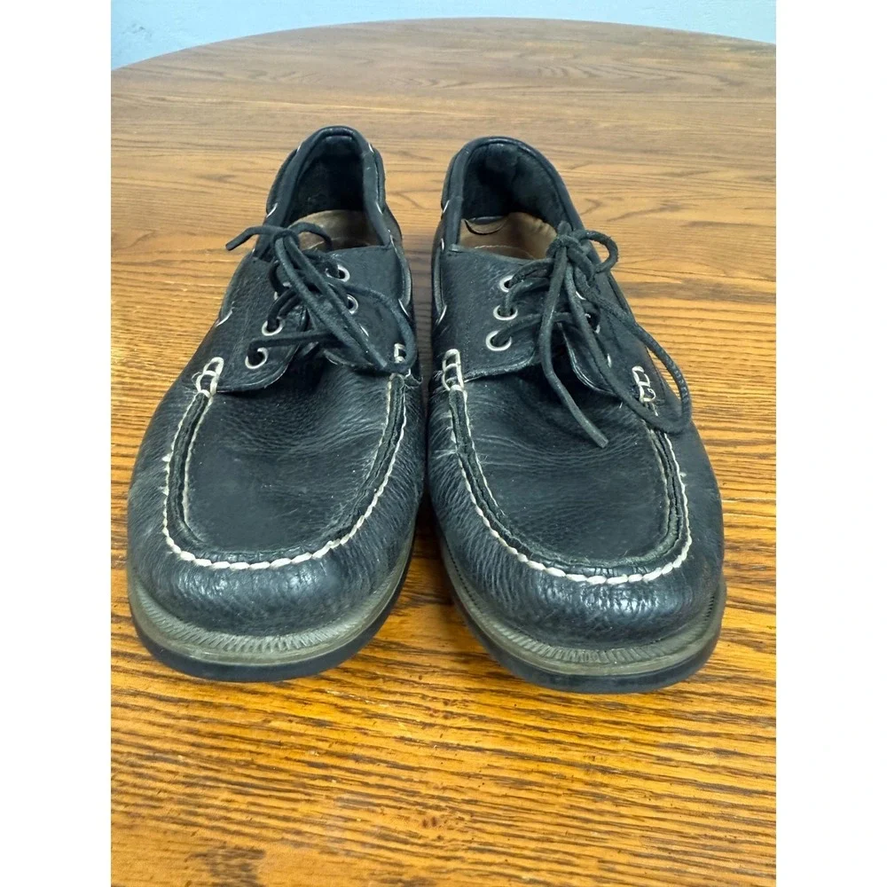 Men's Black Leather Polo‎ Boat Loafers, Black Size 8